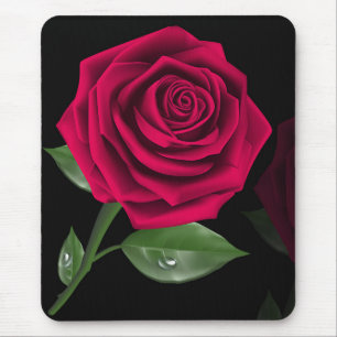Elegant Burgundy Red Rose Flower Mouse Mat