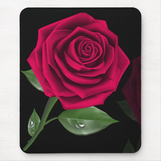 Elegant Burgundy Red Rose Flower Mouse Mat (Front)
