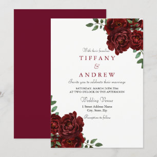 Elegant Burgundy Red Rose Modern Wedding Invite