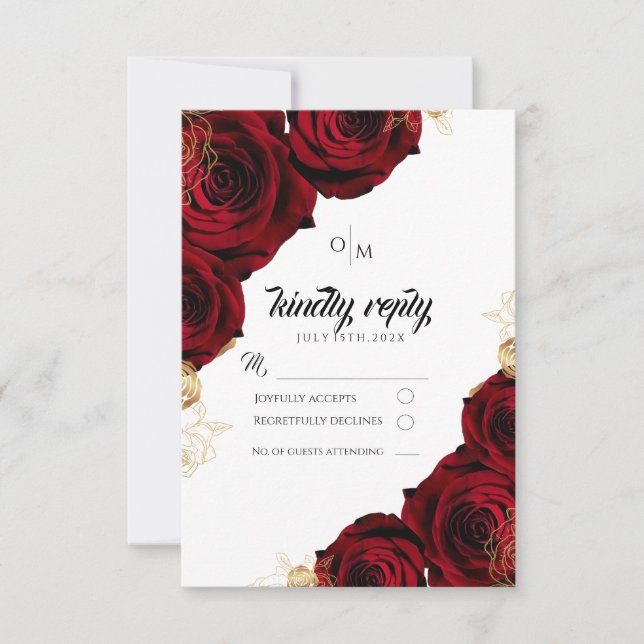 Elegant Burgundy Red Roses Wedding Response Card (Front)