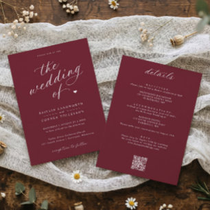 Elegant Burgundy Red Script All in One Wedding Invitation