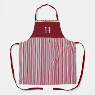 Elegant Burgundy Red Stripe Modern Monogram Apron