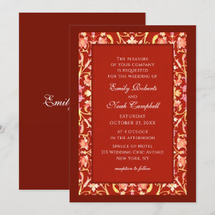Elegant Burgundy Red Stylish Floral Wedding Invitation