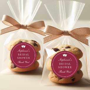 Elegant Burgundy Red Valentines Bridal Shower Classic Round Sticker
