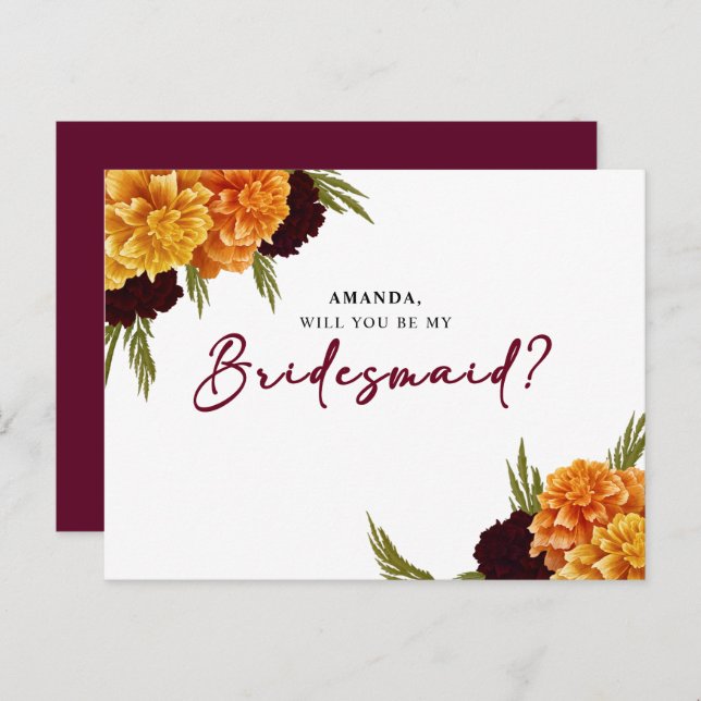 Elegant Burgundy Red Watercolor MARIGOL Bridesmaid Postcard (Front/Back)