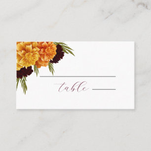 Elegant Burgundy Red Watercolor "MARIGOLD" Place Card
