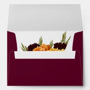Elegant Burgundy Red Watercolor "MARIGOLD" Wedding Envelope