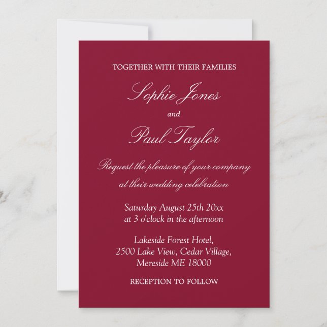 Elegant Burgundy Red Wedding Invitation (Front)