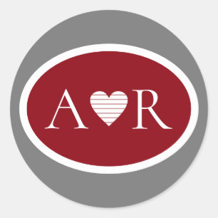 elegant burgundy red wedding love monogram  classic round sticker