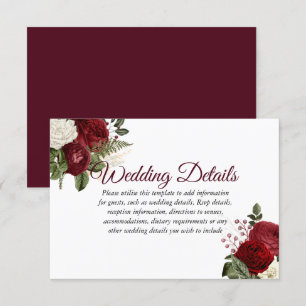 Elegant Burgundy Red White Floral Wedding Details Invitation