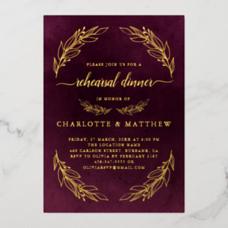 Elegant Burgundy Rehearsal Dinner Gold