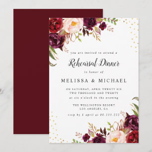 elegant burgundy rehearsal dinner invitation