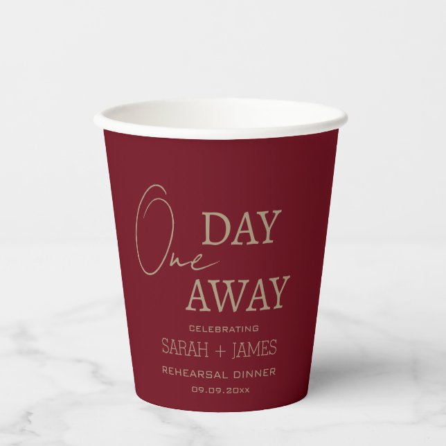 Elegant Burgundy Rehearsal Dinner Wedding Party  Paper Cups (Front)