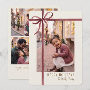 Elegant Burgundy Ribbon Holiday Photo Card
