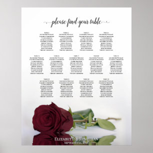 Elegant Burgundy Rose 13 Table Seating Chart