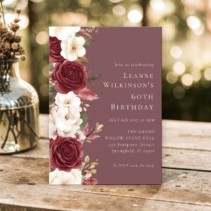 Elegant Burgundy Rose 60th Birthday Invitation