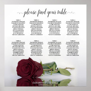 Elegant Burgundy Rose 8 Table Seating Chart