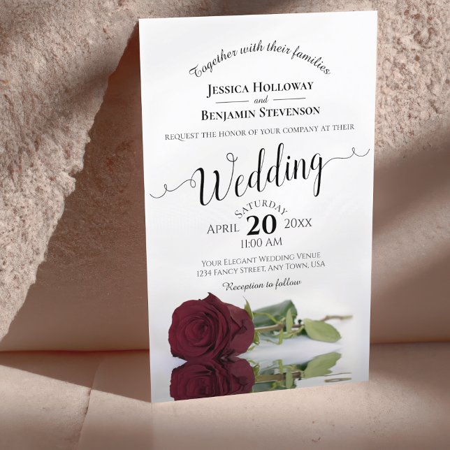 Elegant Burgundy Rose BUDGET Wedding Invitation (Creator Uploaded)