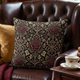 Elegant Burgundy Rose Damask Cushion