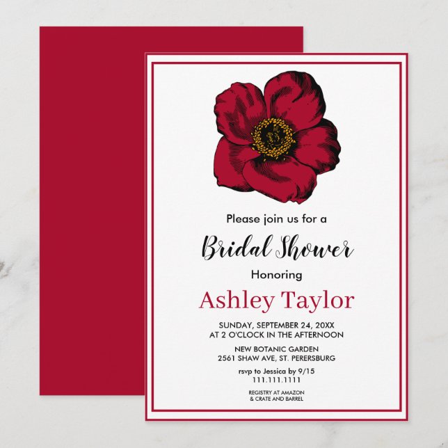 Elegant burgundy rose fall floral Bridal Shower Invitation (Front/Back)