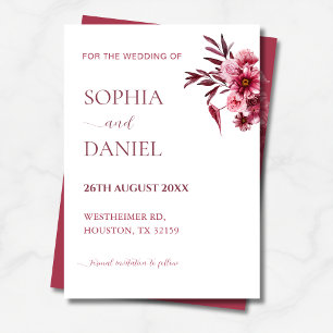 Elegant Burgundy Rose Floral Save the Date Card