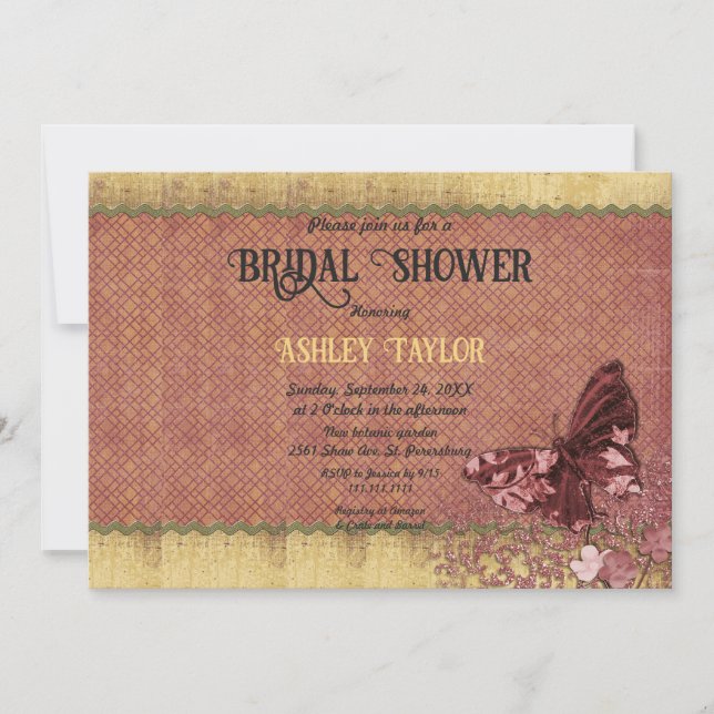 Elegant Burgundy Rose Gold Formal Bridal Shower Invitation (Front)