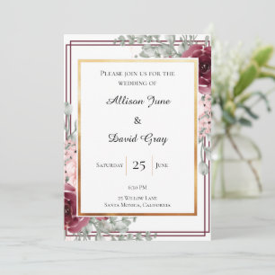 Elegant Burgundy Rose Gold Framed Wedding Invitation
