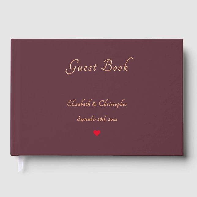 Elegant Burgundy Rose Gold Weddings Anniversary Guest Book (Front)