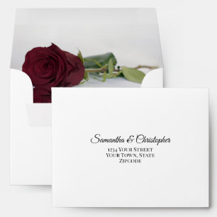 Elegant Burgundy Rose Inside Flap Wedding RSVP Envelope