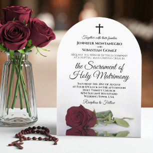 Elegant Burgundy Rose Modern Catholic Wedding Arch Invitation