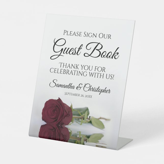 Elegant Burgundy Rose Please Sign Our Guest Book (Front)