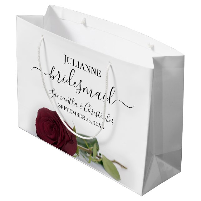 Elegant Burgundy Rose Posh Bridesmaid Wedding Large Gift Bag (Back Angled)