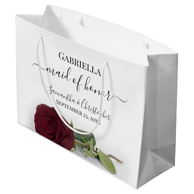 Elegant Burgundy Rose Posh Maid of Honour Wedding Large Gift Bag (Back Angled)