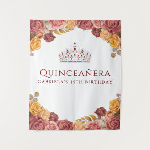 Elegant Burgundy Rose   Quinceanera backdrop Tapestry