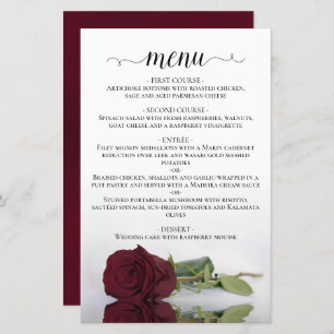 Elegant Burgundy Rose Romantic Budget Wedding Menu