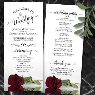 Elegant Burgundy Rose Simple Romantic Wedding Programme