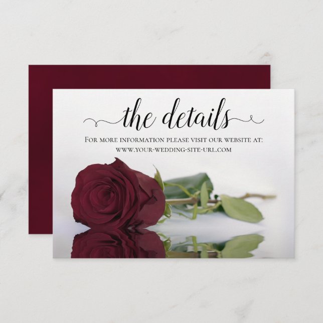 Elegant Burgundy Rose Wedding Details Website Enclosure Card (Front/Back)