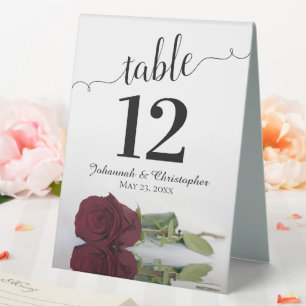Elegant Burgundy Rose Wedding Table Number