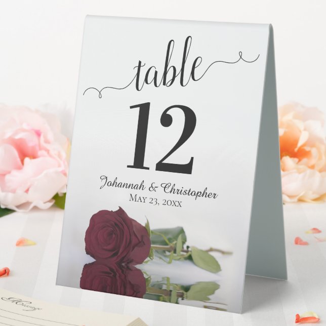 Elegant Burgundy Rose Wedding Table Number (In SItu (Wedding))