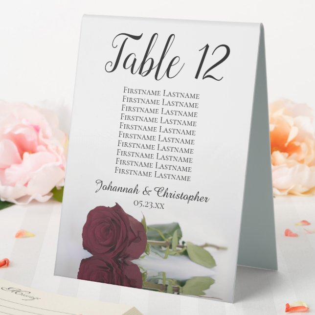 Elegant Burgundy Rose Wedding Table Number & Names (In SItu (Wedding))