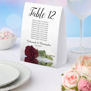 Elegant Burgundy Rose Wedding Table Number & Names