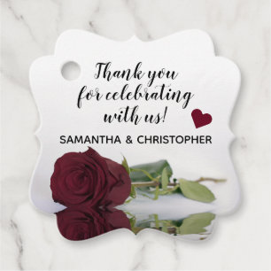Elegant Burgundy Rose Wedding Thank You Favour Tags