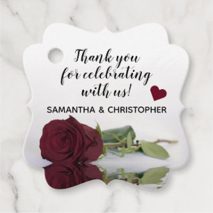 Elegant Burgundy Rose Wedding Thank You Favour Tags