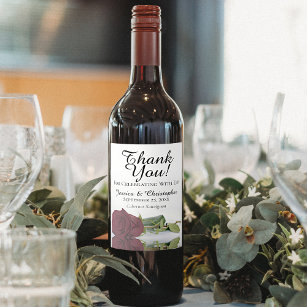 Elegant Burgundy Rose Wedding Thank You Wine Label