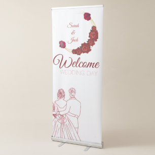 Elegant Burgundy Rose Wedding Welcome Banner Sign 