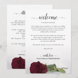Elegant Burgundy Rose Wedding Welcome & Itinerary Programme