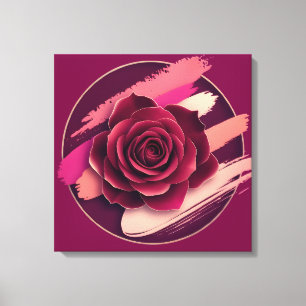 Elegant Burgundy Rose with Abstract Brush Strokes Canvas Print