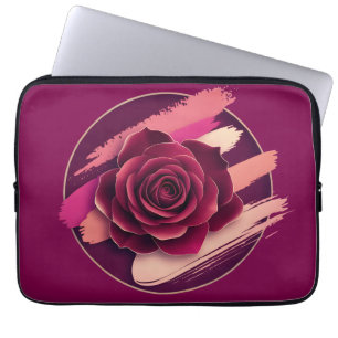 Elegant Burgundy Rose with Abstract Brush Strokes Laptop Sleeve