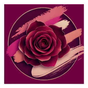 Elegant Burgundy Rose with Abstract Brush Strokes Poster