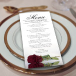 Elegant Burgundy Rose with Reflections Wedding Menu<br><div class="desc">This beautiful menu will add some style to your wedding reception. It features a beautiful and romantic design with a single burgundy, maroon, or wine-red coloured rose lying on its side reflecting in a pool of water with waves and ripples. There is space for the names of the couple and...</div>